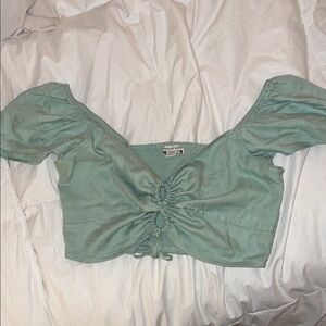 American Eagle Outfitters Sage Green Ruched Crop Top
